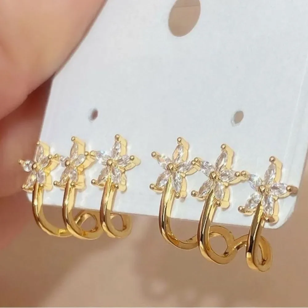 NEW 14K Gold Plated Gold Flower Ear Wrap Earrings